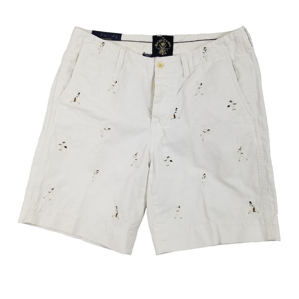 Polo Ralph Lauren Shorts Mens 34 White‎ Embroidered Rugby Player Preppy Cotton